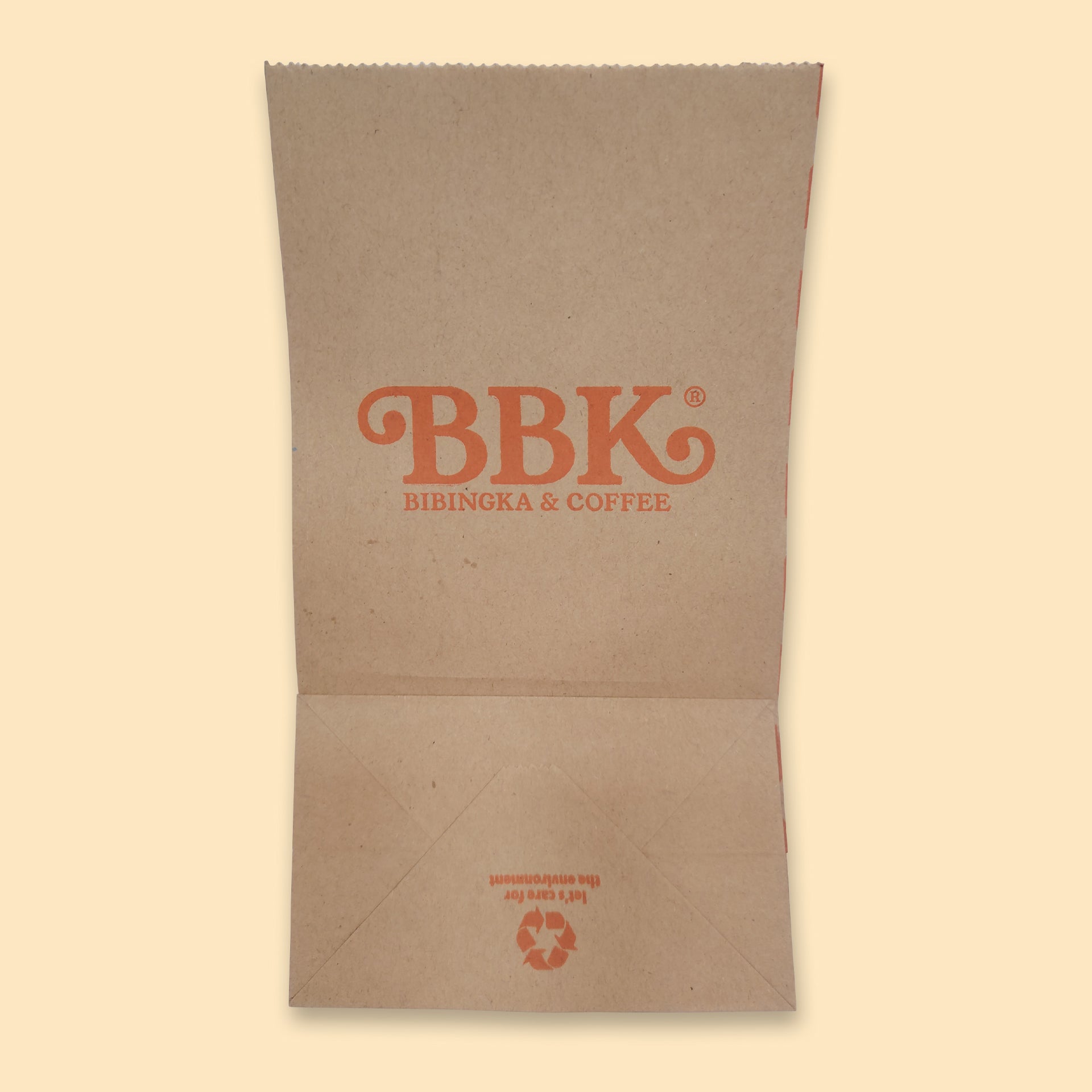 Brown paper bag with BBK Bibingka & Coffee logo in orange print, pack of 100 number 3 size bags